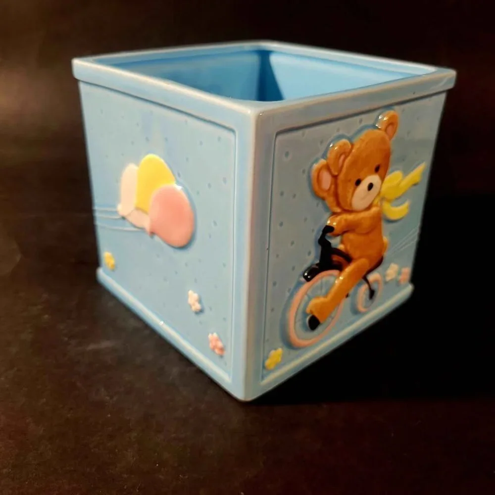 Vintage FTD 1987 Blue Ceramic Baby Nursery Planter